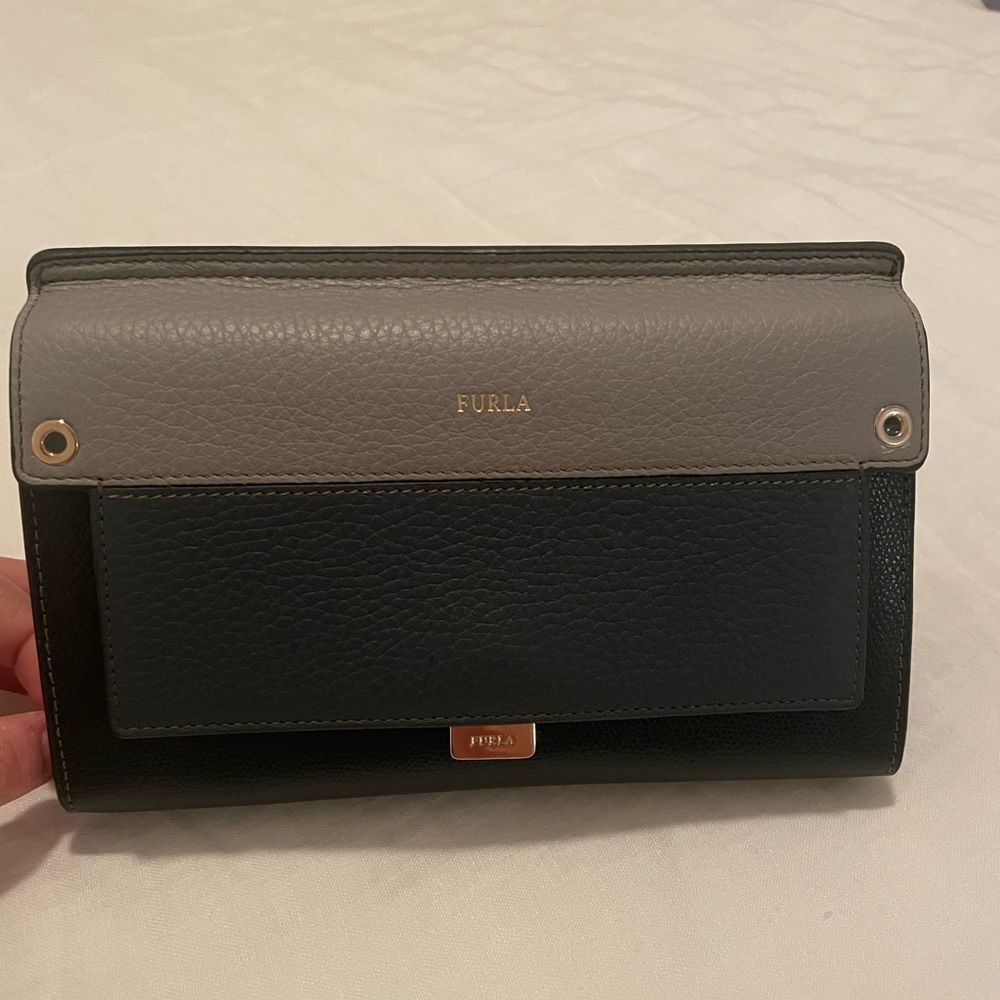 Furla Two-Toned Crossbody Bag/Wallet with leather strap and dust bag. Never worn